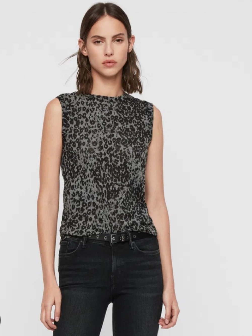 ALLSAINTS NWT Imogen Leo Tank Sz S Black & Gray Animal Print